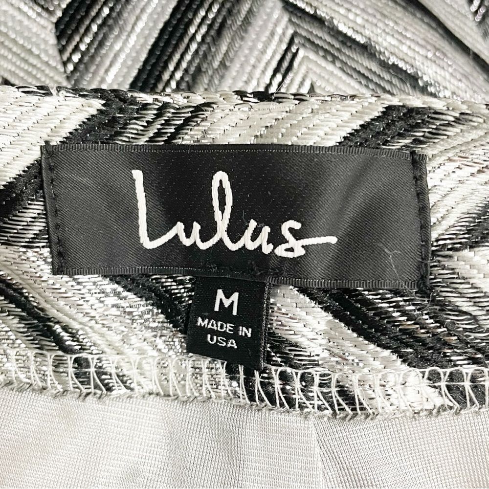 Lulus Creative Thinking Pants M Silver Black Metallic Chevron High Rise Ankle - Picture 14 of 16